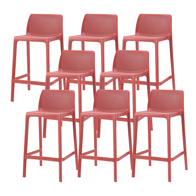 Contemporary Low Back Indoor Plastic Armless Bar Stool with Footrest Red 8 Piece Set Counter Stool(26"H) Clearhalo 'Bar Furniture' 'Bar Stools' 'bar_stools' 'furn' 'furn_bar_stools' 'Furniture' 'Kitchen & Dining Furniture' 7650604