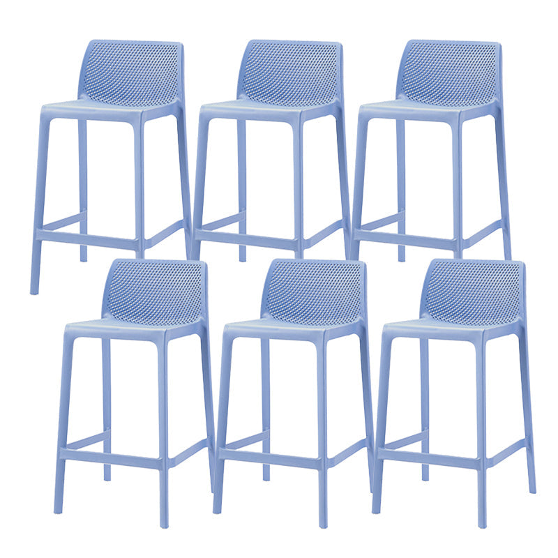 Contemporary Low Back Indoor Plastic Armless Bar Stool with Footrest Blue 6 Piece Set Counter Stool(26"H) Clearhalo 'Bar Furniture' 'Bar Stools' 'bar_stools' 'furn' 'furn_bar_stools' 'Furniture' 'Kitchen & Dining Furniture' 7650609