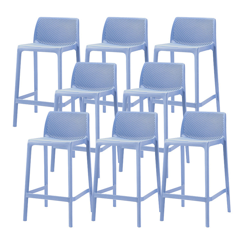 Contemporary Low Back Indoor Plastic Armless Bar Stool with Footrest Blue 8 Piece Set Counter Stool(26"H) Clearhalo 'Bar Furniture' 'Bar Stools' 'bar_stools' 'furn' 'furn_bar_stools' 'Furniture' 'Kitchen & Dining Furniture' 7650610