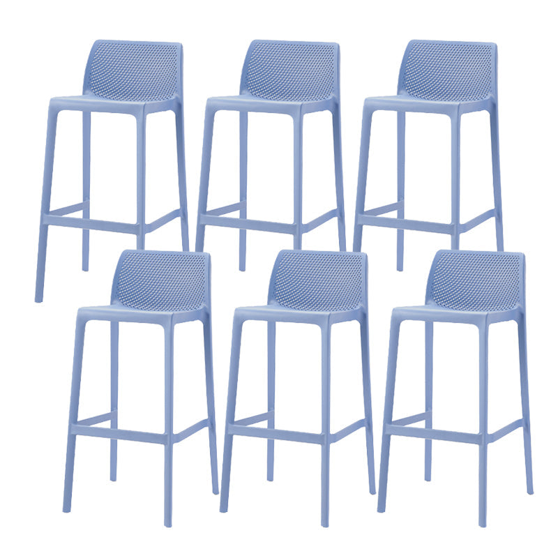 Contemporary Low Back Indoor Plastic Armless Bar Stool with Footrest Blue 6 Piece Set Bar Stool(30"H) Clearhalo 'Bar Furniture' 'Bar Stools' 'bar_stools' 'furn' 'furn_bar_stools' 'Furniture' 'Kitchen & Dining Furniture' 7650629