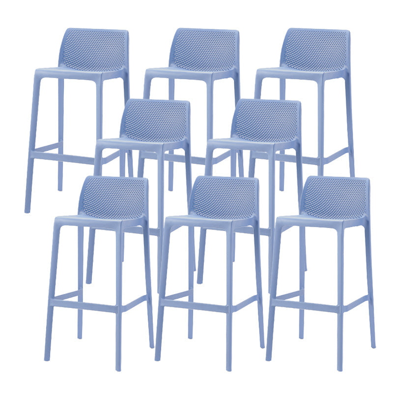 Contemporary Low Back Indoor Plastic Armless Bar Stool with Footrest Blue 8 Piece Set Bar Stool(30"H) Clearhalo 'Bar Furniture' 'Bar Stools' 'bar_stools' 'furn' 'furn_bar_stools' 'Furniture' 'Kitchen & Dining Furniture' 7650630
