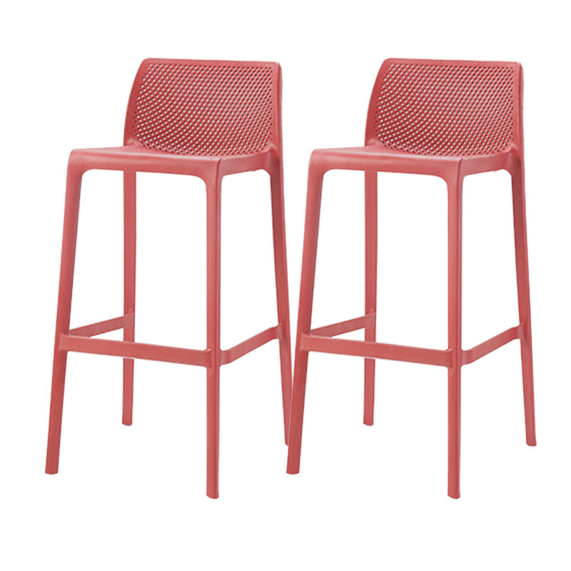 Contemporary Low Back Indoor Plastic Armless Bar Stool with Footrest Red 2 Piece Set Bar Stool(30"H) Clearhalo 'Bar Furniture' 'Bar Stools' 'bar_stools' 'furn' 'furn_bar_stools' 'Furniture' 'Kitchen & Dining Furniture' 7650637
