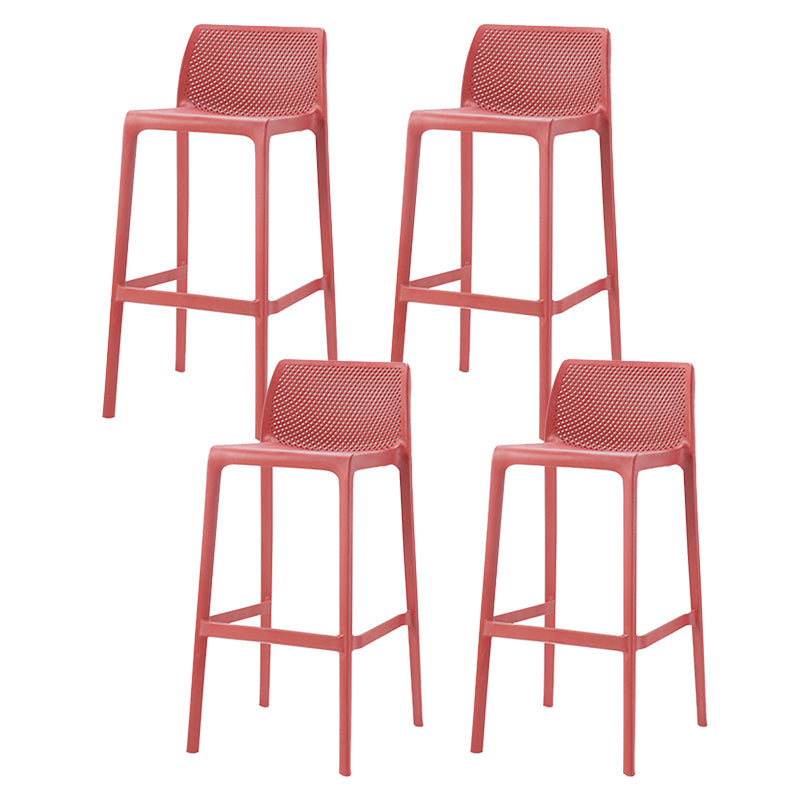 Contemporary Low Back Indoor Plastic Armless Bar Stool with Footrest Red 4 Piece Set Bar Stool(30"H) Clearhalo 'Bar Furniture' 'Bar Stools' 'bar_stools' 'furn' 'furn_bar_stools' 'Furniture' 'Kitchen & Dining Furniture' 7650638