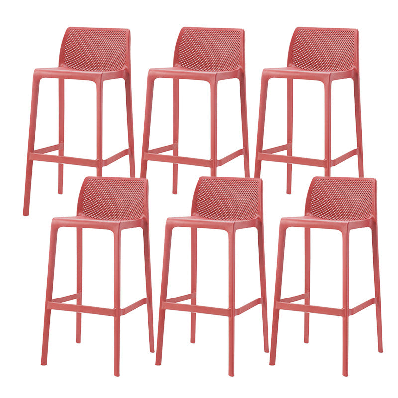 Contemporary Low Back Indoor Plastic Armless Bar Stool with Footrest Red 6 Piece Set Bar Stool(30"H) Clearhalo 'Bar Furniture' 'Bar Stools' 'bar_stools' 'furn' 'furn_bar_stools' 'Furniture' 'Kitchen & Dining Furniture' 7650639