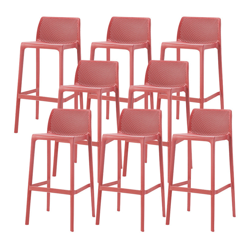 Contemporary Low Back Indoor Plastic Armless Bar Stool with Footrest Red 8 Piece Set Bar Stool(30"H) Clearhalo 'Bar Furniture' 'Bar Stools' 'bar_stools' 'furn' 'furn_bar_stools' 'Furniture' 'Kitchen & Dining Furniture' 7650640