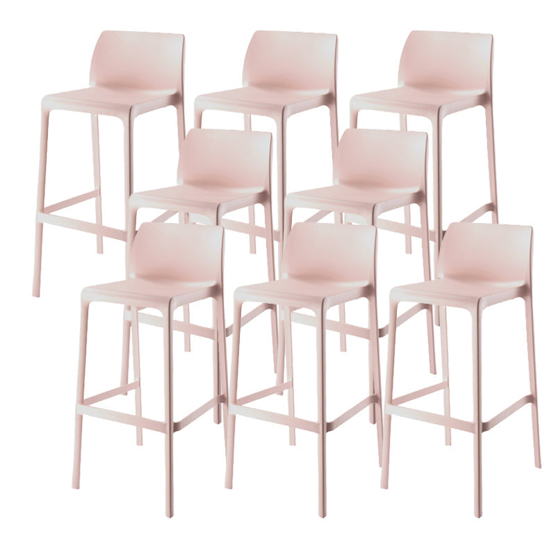 Contemporary Low Back Indoor Plastic Armless Bar Stool with Footrest Pink 8 Piece Set Bar Stool(30"H) Clearhalo 'Bar Furniture' 'Bar Stools' 'bar_stools' 'furn' 'furn_bar_stools' 'Furniture' 'Kitchen & Dining Furniture' 7650675