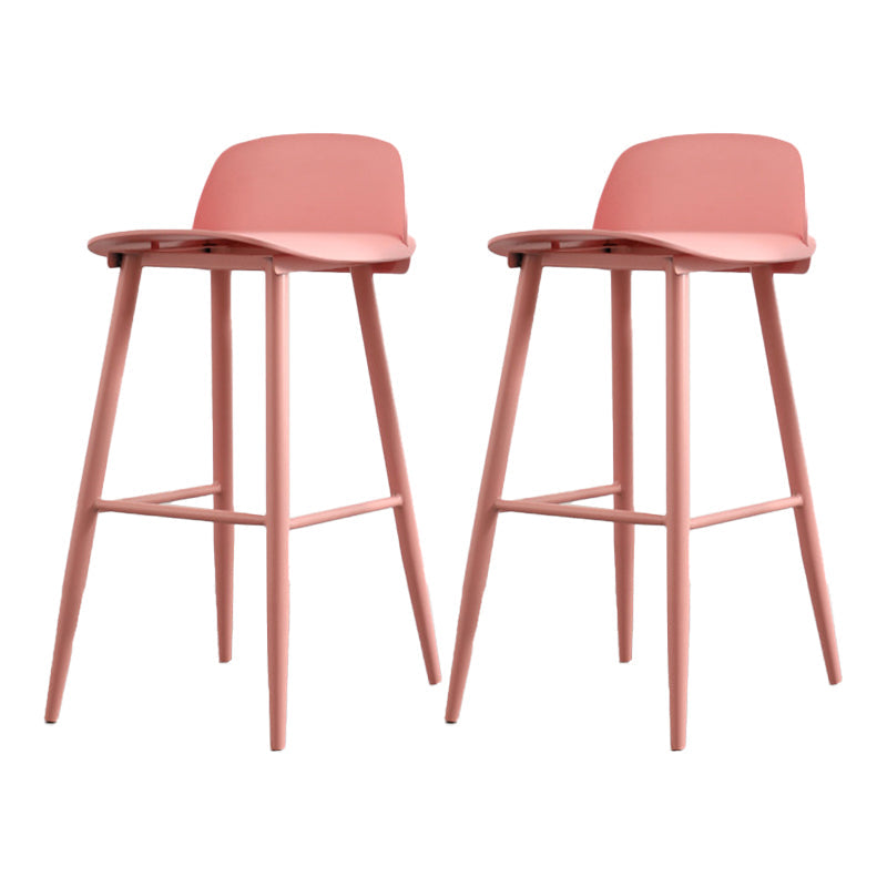Contemporary Plastic Low Back Armless Bar Stools with Metal Base Red 2 Piece Set Clearhalo 'Bar Furniture' 'Bar Stools' 'bar_stools' 'furn' 'furn_bar_stools' 'Furniture' 'Kitchen & Dining Furniture' 7651258