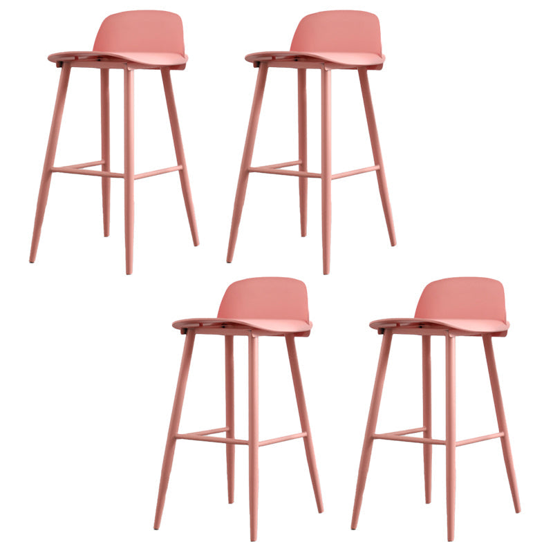 Contemporary Plastic Low Back Armless Bar Stools with Metal Base Red 4 Piece Set Clearhalo 'Bar Furniture' 'Bar Stools' 'bar_stools' 'furn' 'furn_bar_stools' 'Furniture' 'Kitchen & Dining Furniture' 7651259