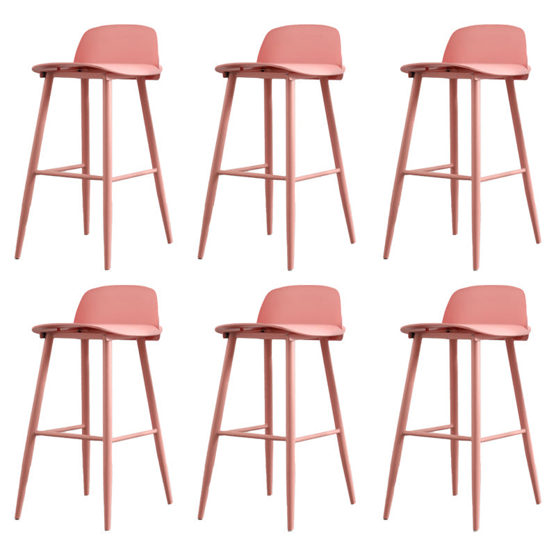 Contemporary Plastic Low Back Armless Bar Stools with Metal Base Red 6 Piece Set Clearhalo 'Bar Furniture' 'Bar Stools' 'bar_stools' 'furn' 'furn_bar_stools' 'Furniture' 'Kitchen & Dining Furniture' 7651260