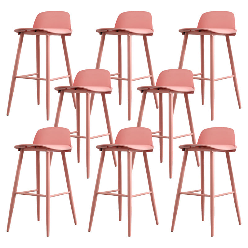 Contemporary Plastic Low Back Armless Bar Stools with Metal Base Red 8 Piece Set Clearhalo 'Bar Furniture' 'Bar Stools' 'bar_stools' 'furn' 'furn_bar_stools' 'Furniture' 'Kitchen & Dining Furniture' 7651261