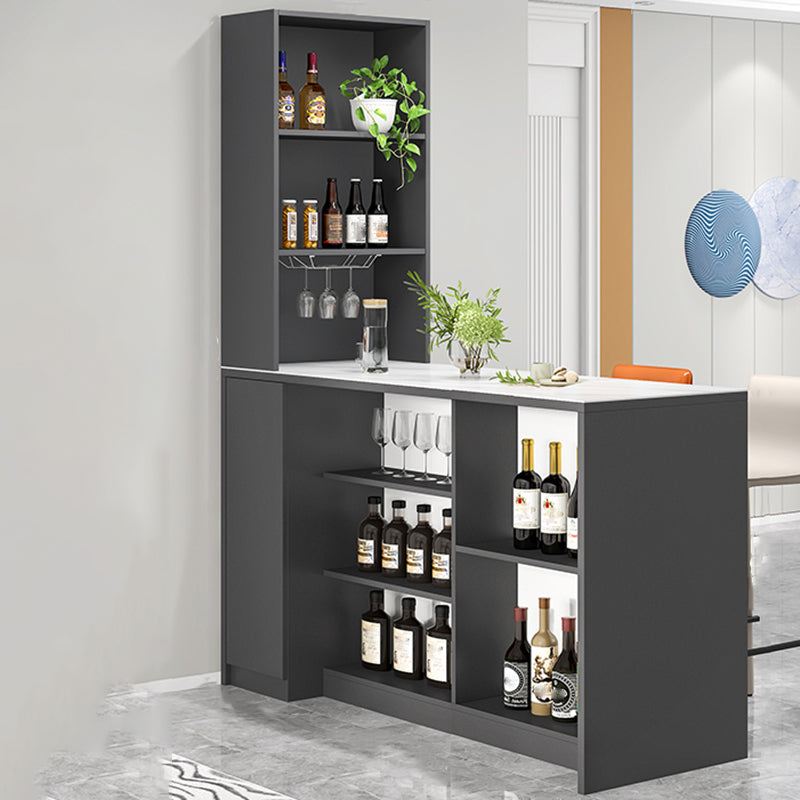 Modern Style Stone Rectangle Bistro Bar Desk Table for Living Room 63"L x 23.6"W x 39.4"H Grey Without Chairs Clearhalo 'Bar Furniture' 'Bar Tables' 'bar_tables' 'furn' 'furn_bar_tables' 'Furniture' 'Kitchen & Dining Furniture' 7651917