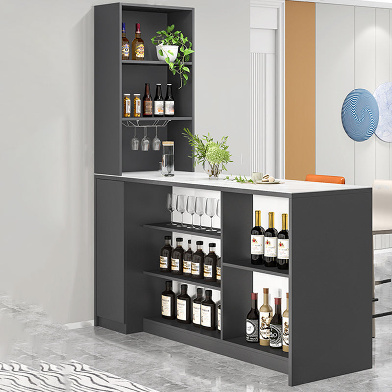Modern Style Stone Rectangle Bistro Bar Desk Table for Living Room 78.7"L x 23.6"W x 39.4"H Grey Without Chairs Clearhalo 'Bar Furniture' 'Bar Tables' 'bar_tables' 'furn' 'furn_bar_tables' 'Furniture' 'Kitchen & Dining Furniture' 7651922