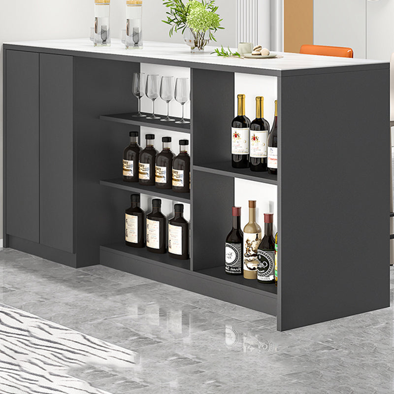 Modern Style Stone Rectangle Bistro Bar Desk Table for Living Room 78.7"L x 23.6"W x 39.4"H Gray-White Without Chairs Clearhalo 'Bar Furniture' 'Bar Tables' 'bar_tables' 'furn' 'furn_bar_tables' 'Furniture' 'Kitchen & Dining Furniture' 7651931