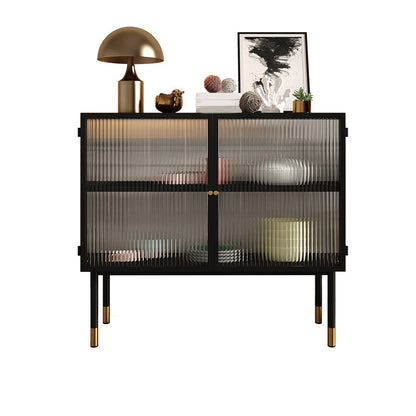 Portes en verre Armoire à plate-forme noire Style glam 35.4 "H table de buffet