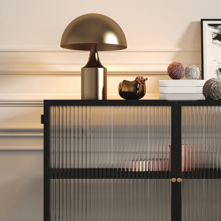 Portes en verre Armoire à plate-forme noire Style glam 35.4 "H table de buffet