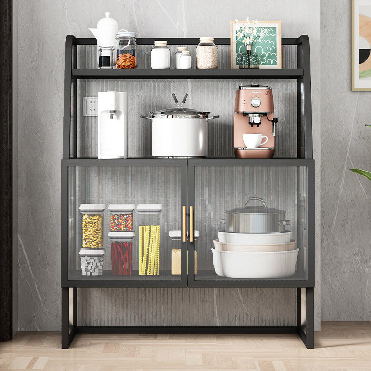 Glam Glass Doors Sideboard Cabinet Dining Room Metallic Credenza Black Clearhalo 'buffet_sideboard' 'Buffets & Sideboards' 'furn' 'furn_buffet_sideboard' 'Furniture' 'Kitchen & Dining Furniture' 7652246