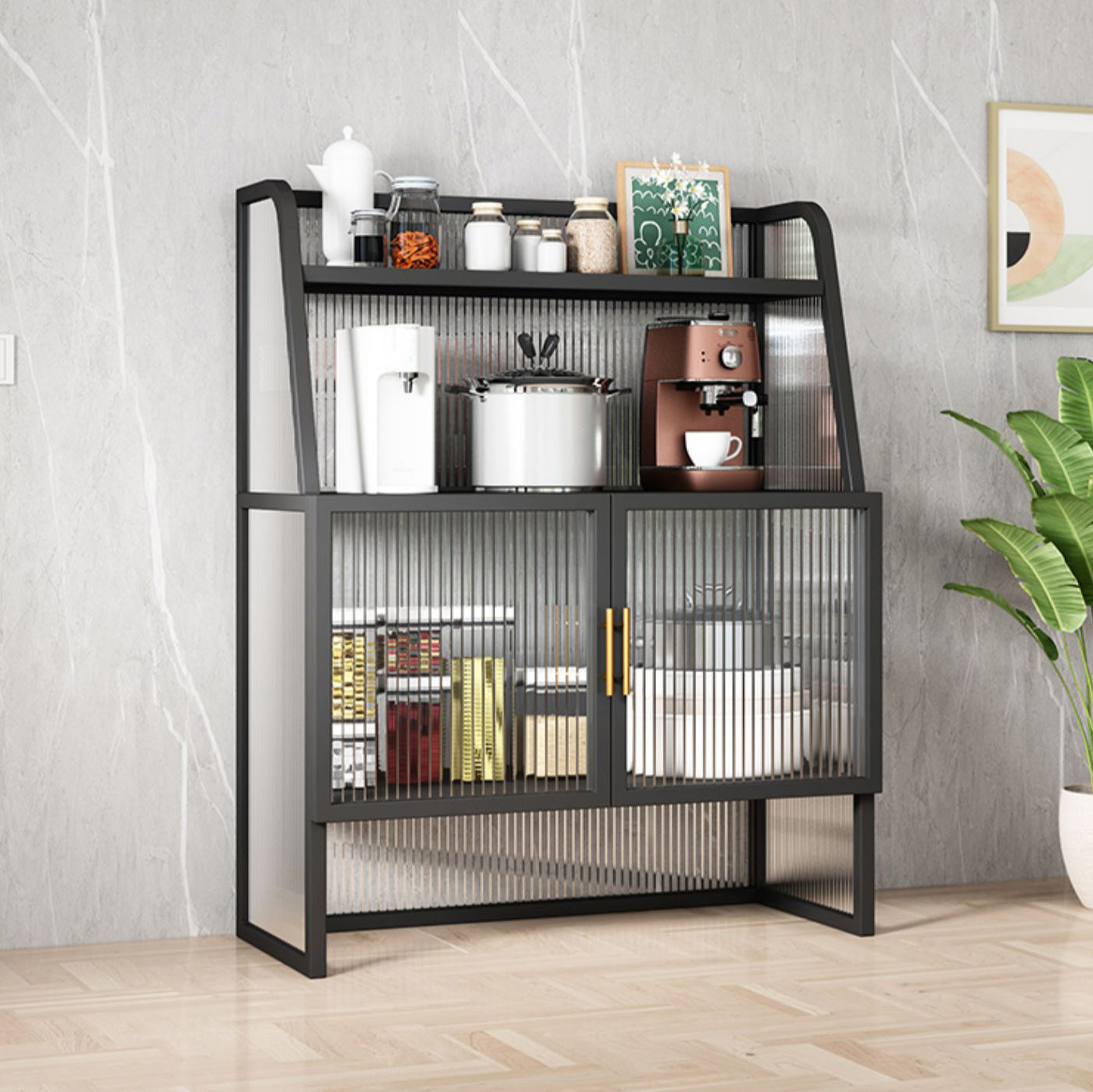 Glam Glass Doors Sideboard Cabinet Dining Room Metallic Credenza Clearhalo 'buffet_sideboard' 'Buffets & Sideboards' 'furn' 'furn_buffet_sideboard' 'Furniture' 'Kitchen & Dining Furniture' 7652249