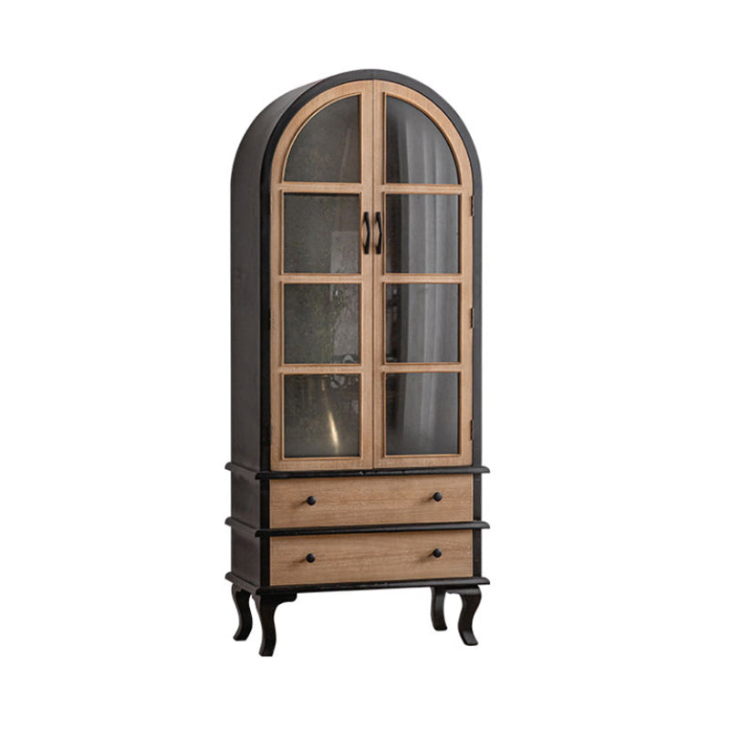 Traditional Display Stand Solid Wood Glass Doors Hutch Cabinet for Bedroom 29"L x 14"W x 69"H Black Clearhalo 'Display & China Cabinets' 'display_china_cabinets' 'furn' 'furn_display_china_cabinets' 'Furniture' 'Kitchen & Dining Furniture' 7652296