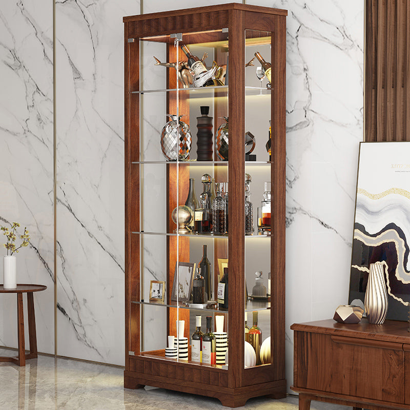 Contemporary Style Solid Wood Floor Wine Bottle Holder with Storage Shelves