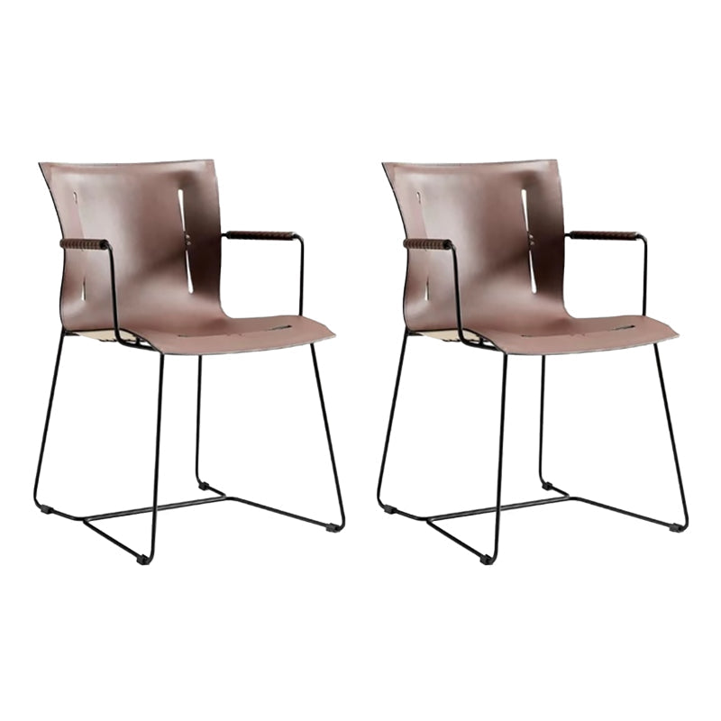 Metal Frame Dining Room Chair Indoor Faux Leather Dining Chair Brown 2 Piece Set Clearhalo 'Dining Chairs' 'Dining Tables & Seating' 'dining_chair' 'furn' 'furn_dining_chair' 'Furniture' 'Kitchen & Dining Furniture' 7655098