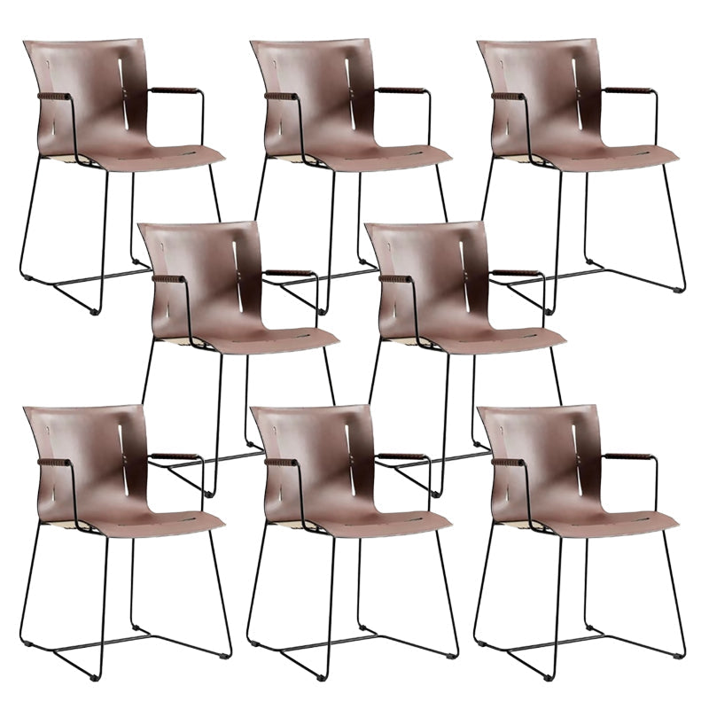 Metal Frame Dining Room Chair Indoor Faux Leather Dining Chair Brown 8 Piece Set Clearhalo 'Dining Chairs' 'Dining Tables & Seating' 'dining_chair' 'furn' 'furn_dining_chair' 'Furniture' 'Kitchen & Dining Furniture' 7655104