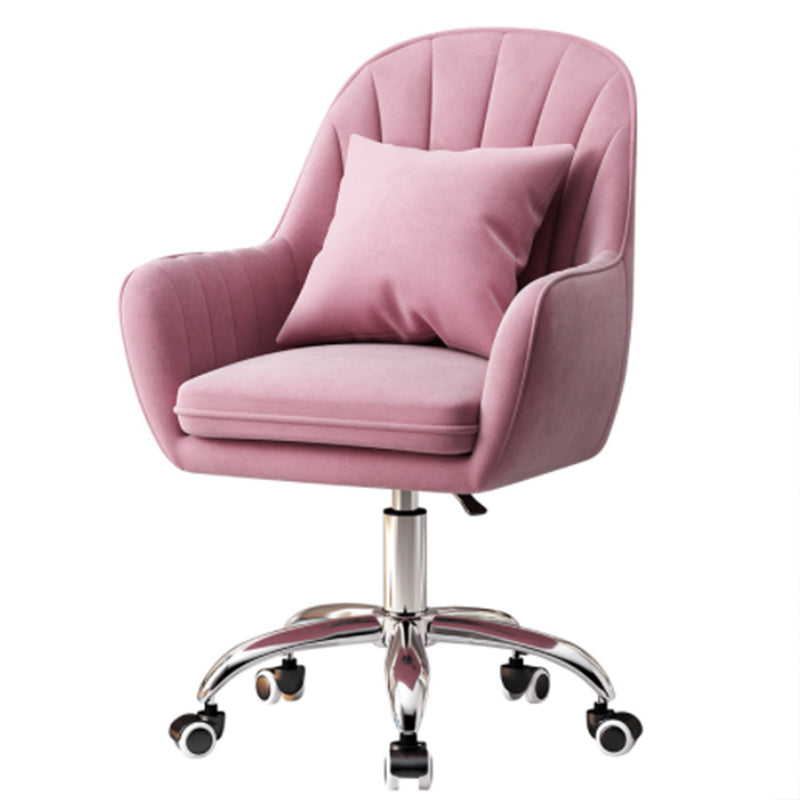 Faux Leather Desk Chair Contemporary Fixed Arms Chair with Wheels Pink Clearhalo 'furn' 'furn_office_chair' 'Furniture' 'Office Chairs' 'Office Furniture' 'office_chair' 7655293