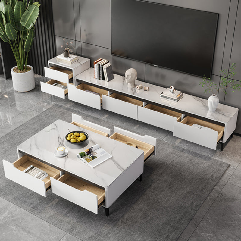 4 Legs Coffee Cocktail Table with 4 Storage Drawers Slate Top Clearhalo 'Coffee & Accent Tables' 'Coffee Tables' 'coffee_tables' 'furn' 'furn_coffee_tables' 'Furniture' 'Living Room Furniture' 7655732