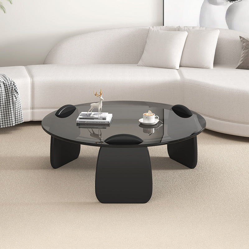 3 Legs Coffee Cocktail Table with Round Glass Top Contemporary Gray Clearhalo 'Coffee & Accent Tables' 'Coffee Tables' 'coffee_tables' 'furn' 'furn_coffee_tables' 'Furniture' 'Living Room Furniture' 7655741