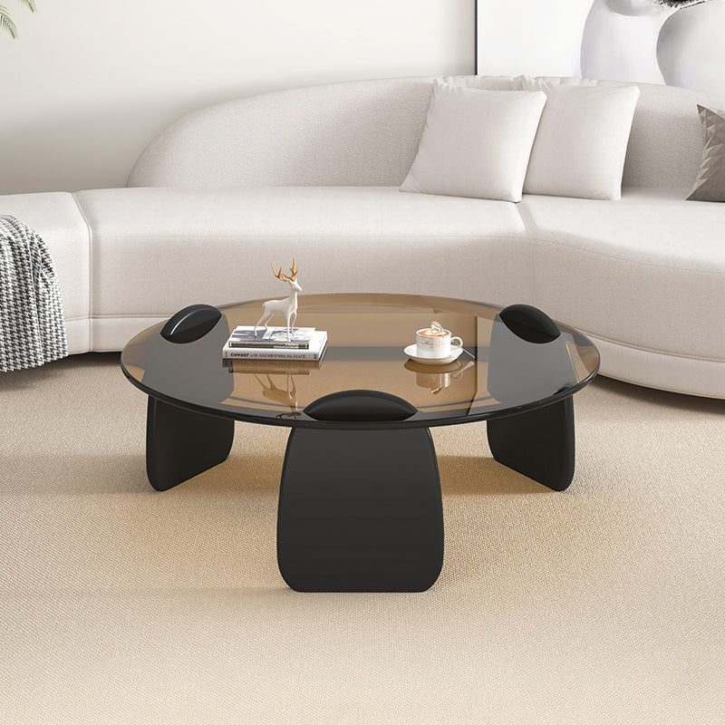 3 Legs Coffee Cocktail Table with Round Glass Top Contemporary Brown Clearhalo 'Coffee & Accent Tables' 'Coffee Tables' 'coffee_tables' 'furn' 'furn_coffee_tables' 'Furniture' 'Living Room Furniture' 7655742