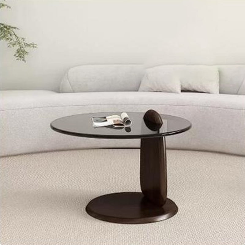 3 Legs Coffee Cocktail Table with Round Glass Top Contemporary 20"L x 20"W x 16"H Brown Clearhalo 'Coffee & Accent Tables' 'Coffee Tables' 'coffee_tables' 'furn' 'furn_coffee_tables' 'Furniture' 'Living Room Furniture' 7655744
