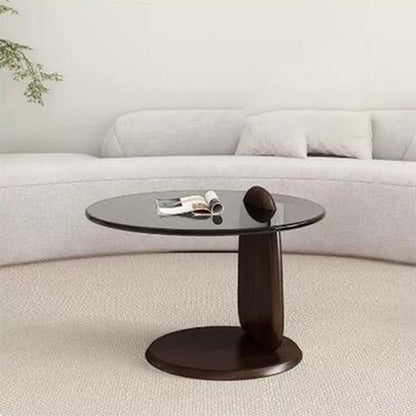3 Legs Coffee Cocktail Table with Round Glass Top Contemporary 20"L x 20"W x 16"H Brown Clearhalo 'Coffee & Accent Tables' 'Coffee Tables' 'coffee_tables' 'furn' 'furn_coffee_tables' 'Furniture' 'Living Room Furniture' 7655744