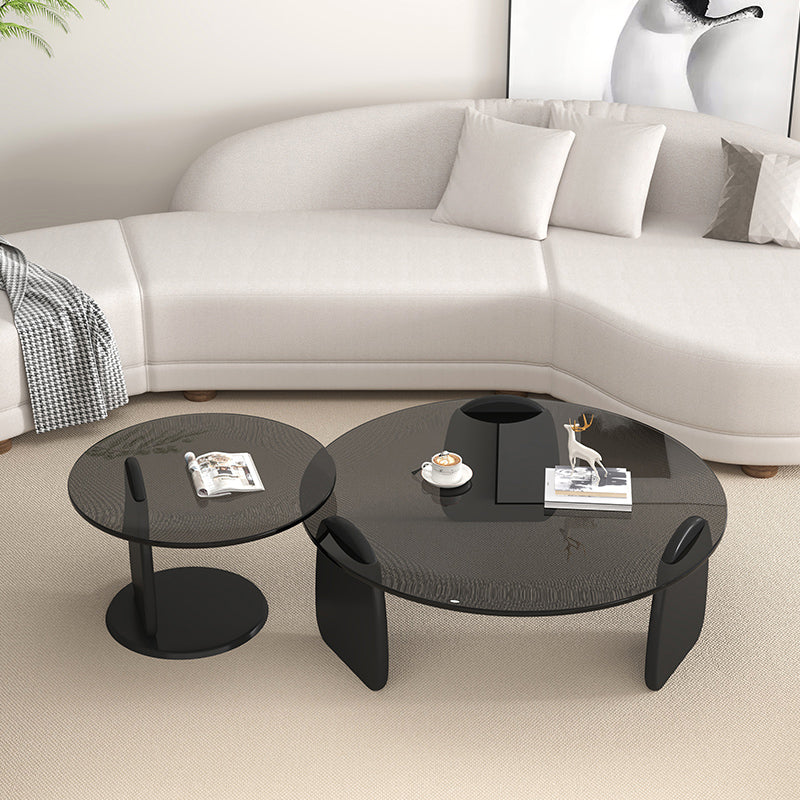 3 Legs Coffee Cocktail Table with Round Glass Top Contemporary Clearhalo 'Coffee & Accent Tables' 'Coffee Tables' 'coffee_tables' 'furn' 'furn_coffee_tables' 'Furniture' 'Living Room Furniture' 7655745
