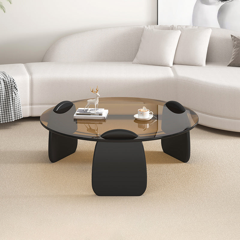 3 Legs Coffee Cocktail Table with Round Glass Top Contemporary Clearhalo 'Coffee & Accent Tables' 'Coffee Tables' 'coffee_tables' 'furn' 'furn_coffee_tables' 'Furniture' 'Living Room Furniture' 7655747