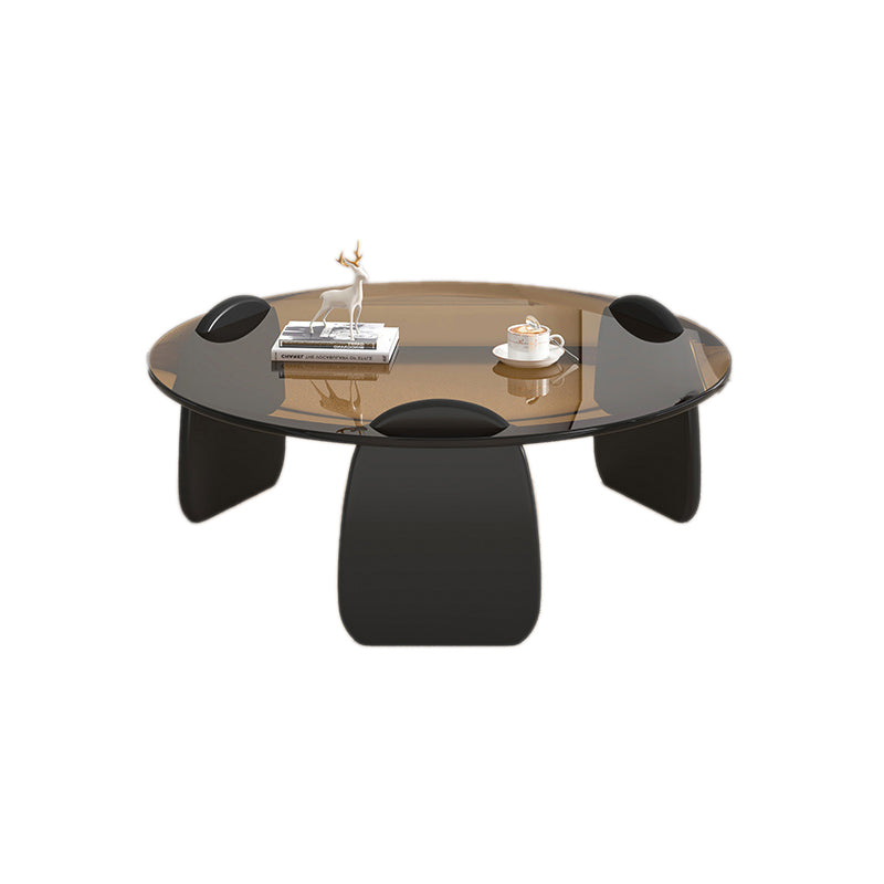 3 Legs Coffee Cocktail Table with Round Glass Top Contemporary Clearhalo 'Coffee & Accent Tables' 'Coffee Tables' 'coffee_tables' 'furn' 'furn_coffee_tables' 'Furniture' 'Living Room Furniture' 7655749