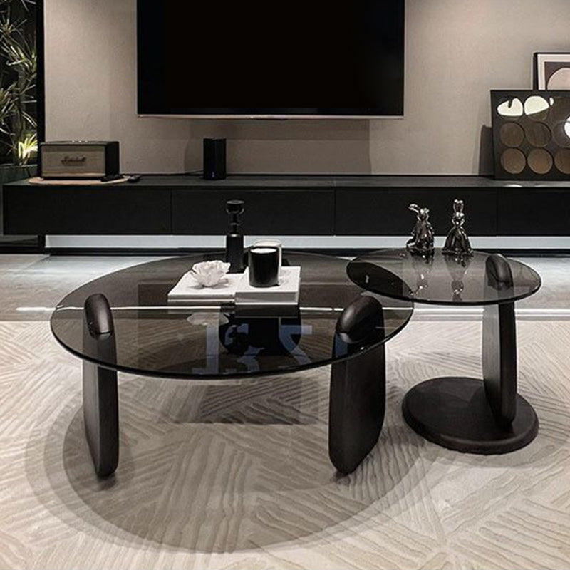 3 Legs Coffee Cocktail Table with Round Glass Top Contemporary Clearhalo 'Coffee & Accent Tables' 'Coffee Tables' 'coffee_tables' 'furn' 'furn_coffee_tables' 'Furniture' 'Living Room Furniture' 7655750