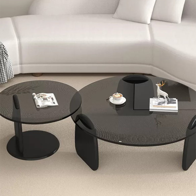 3 Legs Coffee Cocktail Table with Round Glass Top Contemporary Clearhalo 'Coffee & Accent Tables' 'Coffee Tables' 'coffee_tables' 'furn' 'furn_coffee_tables' 'Furniture' 'Living Room Furniture' 7655751