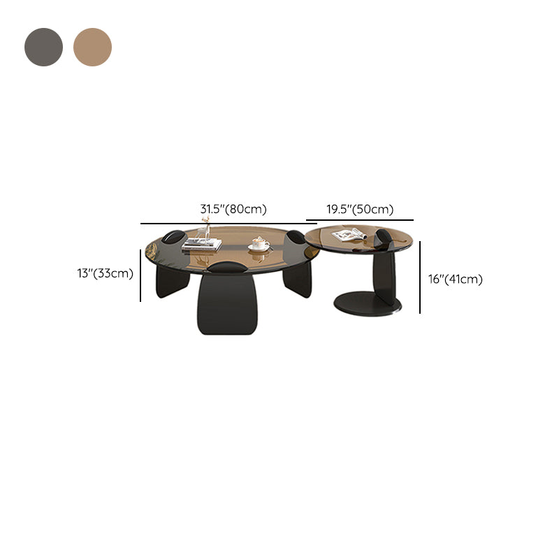 3 Legs Coffee Cocktail Table with Round Glass Top Contemporary Clearhalo 'Coffee & Accent Tables' 'Coffee Tables' 'coffee_tables' 'furn' 'furn_coffee_tables' 'Furniture' 'Living Room Furniture' 7655756