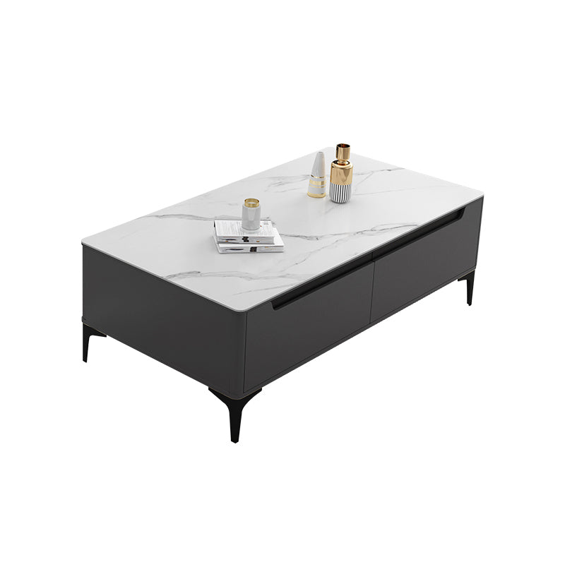 4 Legs Coffee Cocktail Table with 4 Storage Drawers Slate Top Rectangle Dark Grey Clearhalo 'Coffee & Accent Tables' 'Coffee Tables' 'coffee_tables' 'furn' 'furn_coffee_tables' 'Furniture' 'Living Room Furniture' 7655760