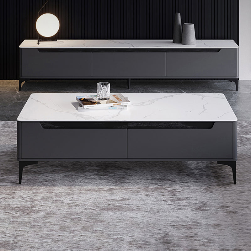 4 Legs Coffee Cocktail Table with 4 Storage Drawers Slate Top Rectangle Clearhalo 'Coffee & Accent Tables' 'Coffee Tables' 'coffee_tables' 'furn' 'furn_coffee_tables' 'Furniture' 'Living Room Furniture' 7655763
