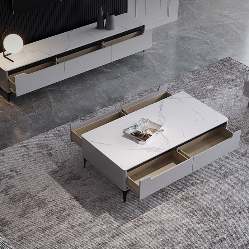 4 Legs Coffee Cocktail Table with 4 Storage Drawers Slate Top Rectangle Clearhalo 'Coffee & Accent Tables' 'Coffee Tables' 'coffee_tables' 'furn' 'furn_coffee_tables' 'Furniture' 'Living Room Furniture' 7655764