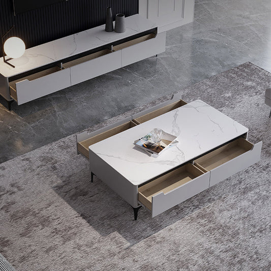 4脚のコーヒーカクテルテーブル4本の収納引き出しスレートトップ長方形