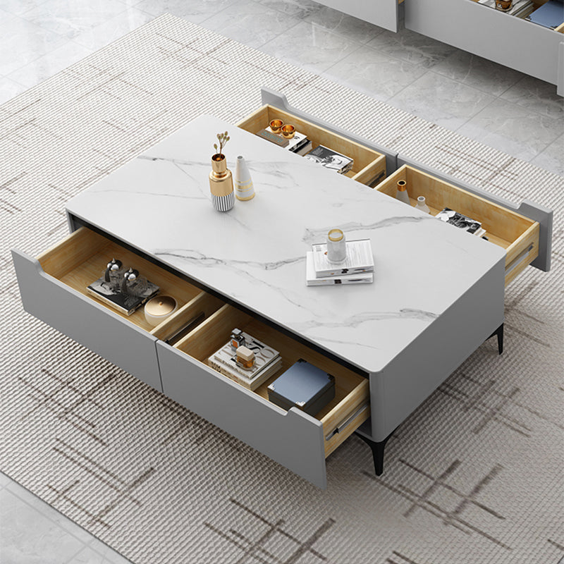 4 Legs Coffee Cocktail Table with 4 Storage Drawers Slate Top Rectangle Clearhalo 'Coffee & Accent Tables' 'Coffee Tables' 'coffee_tables' 'furn' 'furn_coffee_tables' 'Furniture' 'Living Room Furniture' 7655767