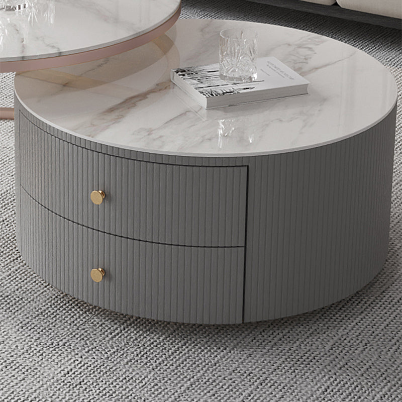Drum Coffee Cocktail Table with 2 Storage Drawers Slate Top Round