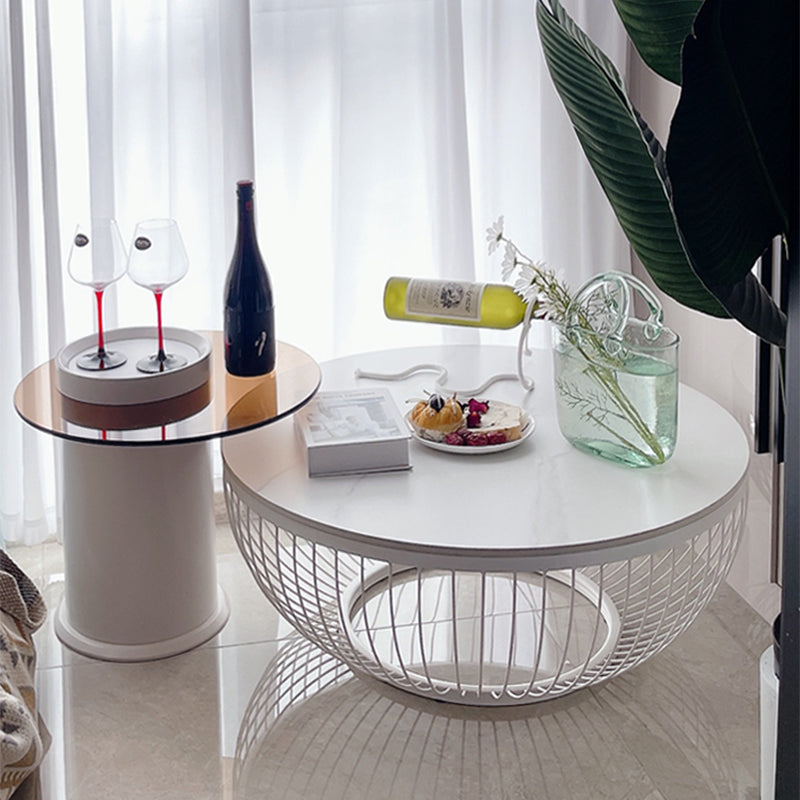 Slate/Wooden Top Coffee Cocktail Table Round Scandinavian Cream Color Clearhalo 'Coffee & Accent Tables' 'Coffee Tables' 'coffee_tables' 'furn' 'furn_coffee_tables' 'Furniture' 'Living Room Furniture' 7655788