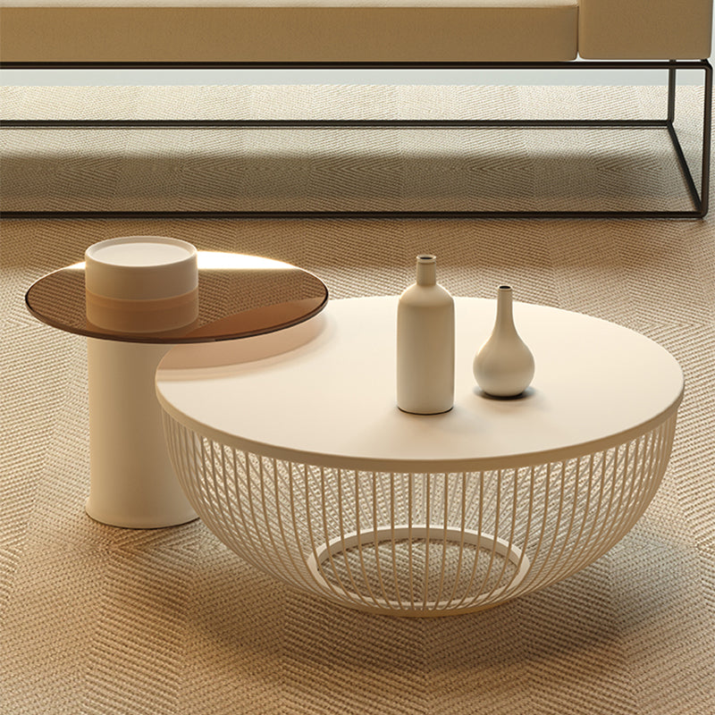 Slate/Wooden Top Coffee Cocktail Table Round Scandinavian Cream Color Clearhalo 'Coffee & Accent Tables' 'Coffee Tables' 'coffee_tables' 'furn' 'furn_coffee_tables' 'Furniture' 'Living Room Furniture' 7655791