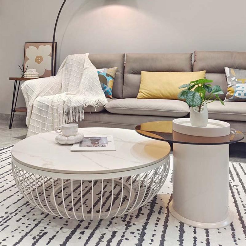 Slate/Wooden Top Coffee Cocktail Table Round Scandinavian Cream Color Clearhalo 'Coffee & Accent Tables' 'Coffee Tables' 'coffee_tables' 'furn' 'furn_coffee_tables' 'Furniture' 'Living Room Furniture' 7655793