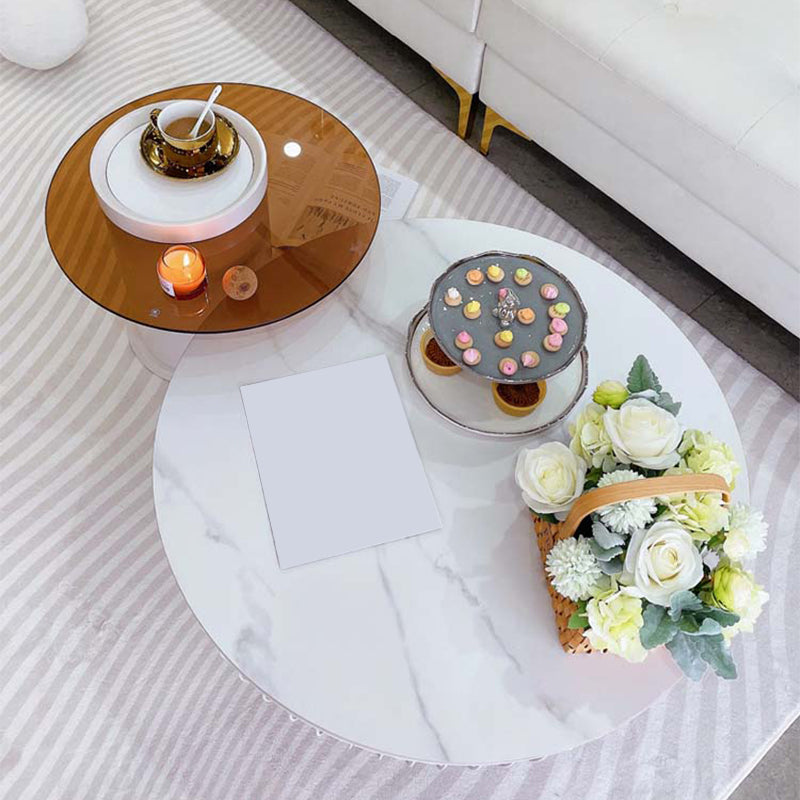Slate/Wooden Top Coffee Cocktail Table Round Scandinavian Cream Color Clearhalo 'Coffee & Accent Tables' 'Coffee Tables' 'coffee_tables' 'furn' 'furn_coffee_tables' 'Furniture' 'Living Room Furniture' 7655795