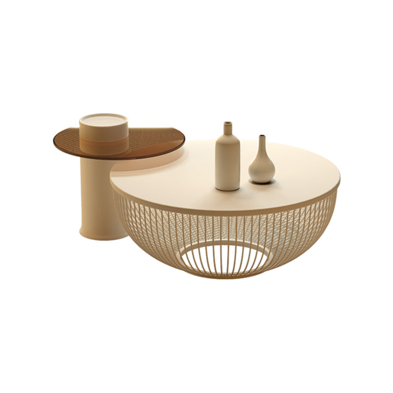 Slate/Wooden Top Coffee Cocktail Table Round Scandinavian Cream Color Clearhalo 'Coffee & Accent Tables' 'Coffee Tables' 'coffee_tables' 'furn' 'furn_coffee_tables' 'Furniture' 'Living Room Furniture' 7655797