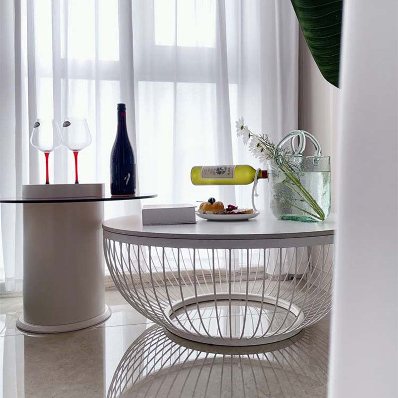 Slate/Wooden Top Coffee Cocktail Table Round Scandinavian Cream Color Clearhalo 'Coffee & Accent Tables' 'Coffee Tables' 'coffee_tables' 'furn' 'furn_coffee_tables' 'Furniture' 'Living Room Furniture' 7655799