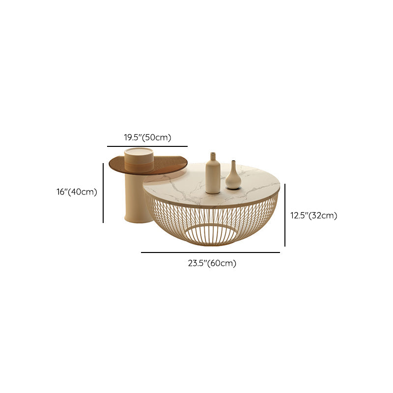 Slate/Wooden Top Coffee Cocktail Table Round Scandinavian Cream Color Clearhalo 'Coffee & Accent Tables' 'Coffee Tables' 'coffee_tables' 'furn' 'furn_coffee_tables' 'Furniture' 'Living Room Furniture' 7655804